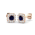 0.60ct Blue Sapphire & Diamond Square Cluster Earrings 18k Rose Gold - All Diamond