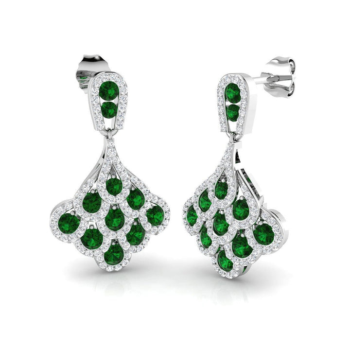 Aretes colgantes de diamantes y esmeraldas de 2,00 ct en oro blanco de 18 k