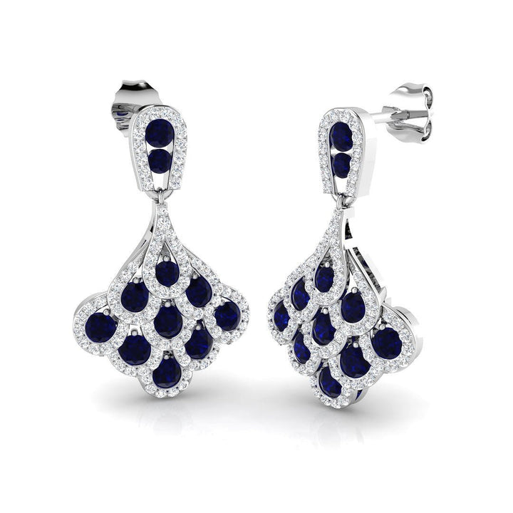 Aretes colgantes de diamantes y zafiros azules de 2,30 quilates en oro blanco de 18 k