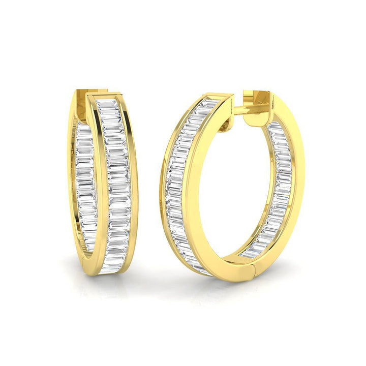 Aretes de argolla con diamantes baguette engastados en canal 1,00 ct G/SI Oro amarillo de 18 k