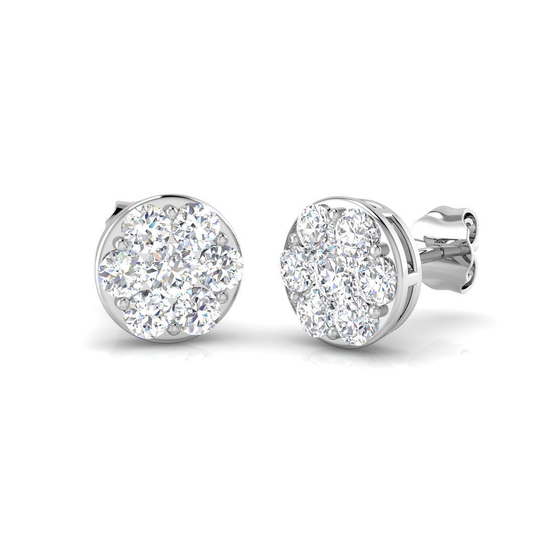Cluster Diamond Earrings 1.00ct G/SI Quality in 18k White Gold - All Diamond
