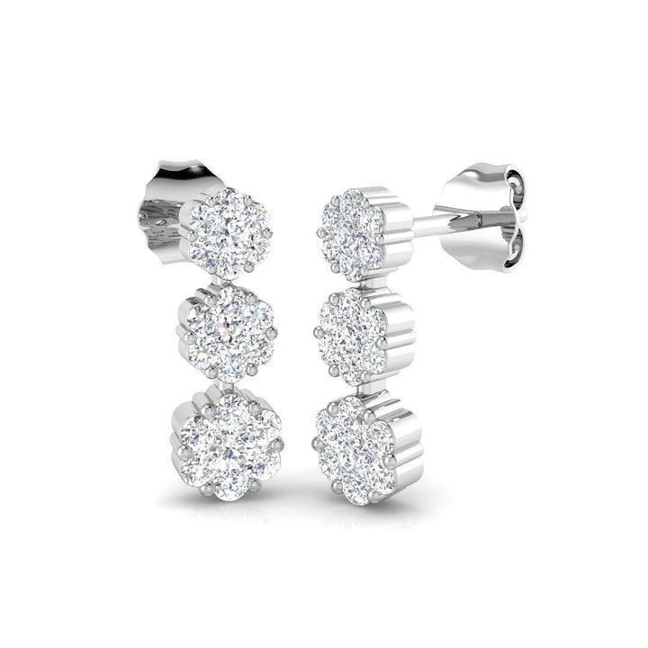 Aretes colgantes de racimo de diamantes 0.50ct Calidad G/SI engastados en oro blanco de 18 k