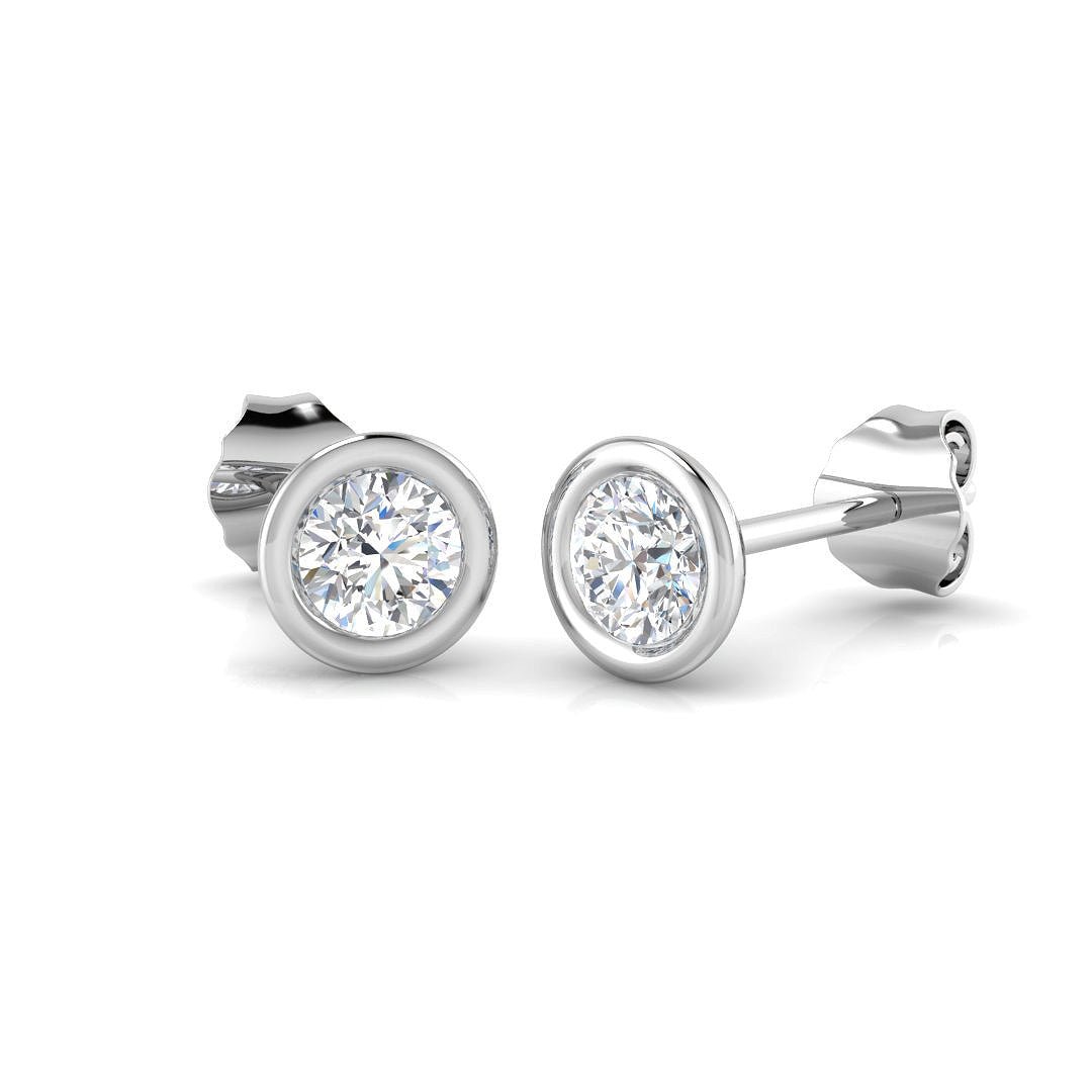 Diamond Rub Over Stud Earrings 0.50ct G/SI Quality in 18k White Gold - All Diamond