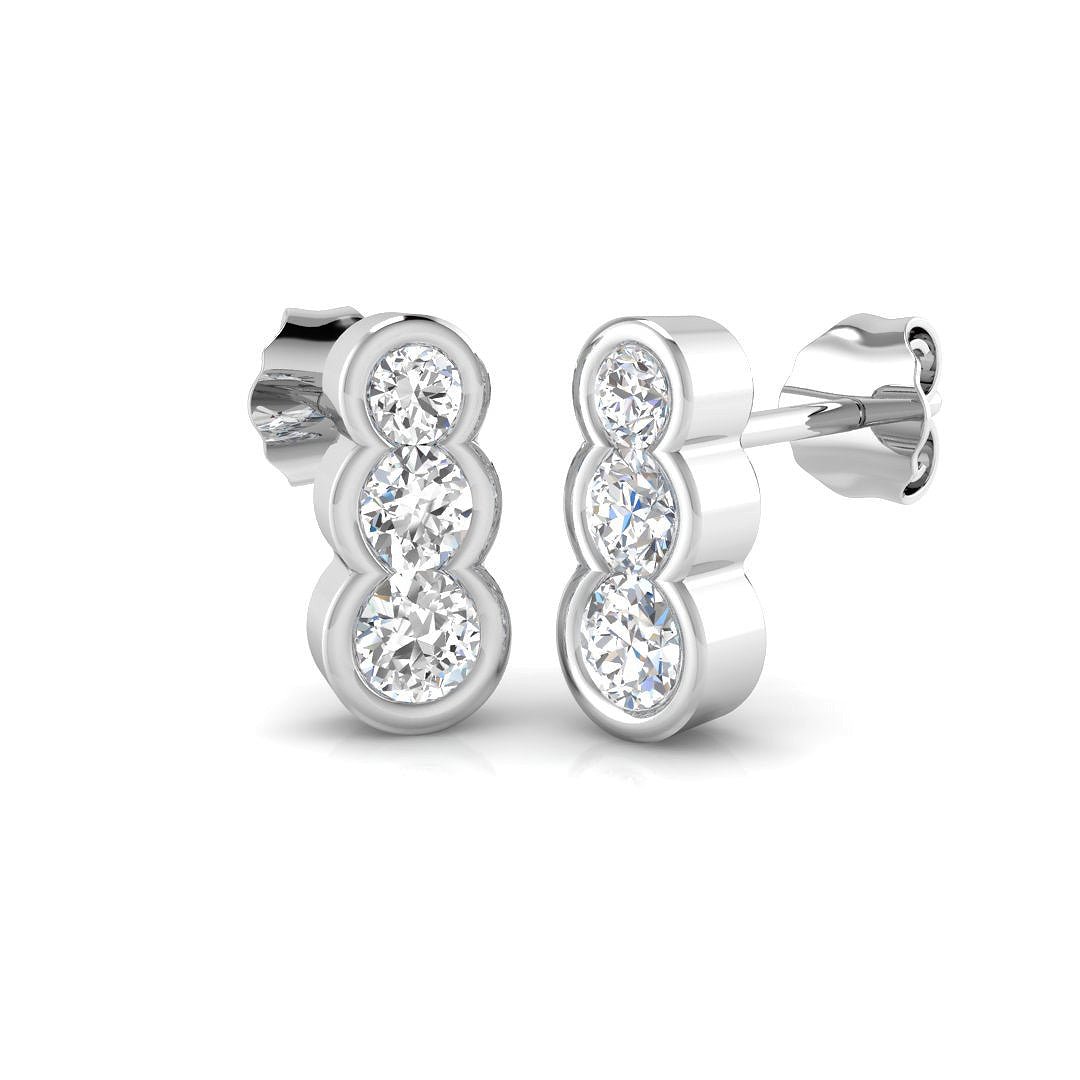 Diamond Trilogy Rub Over Drop Earrings 0.60ct G/SI 18k White Gold - All Diamond