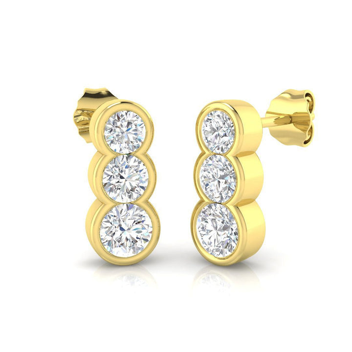 Trilogía de diamantes Rub Over Drop Aretes 1.50ct G/SI Oro amarillo de 18k