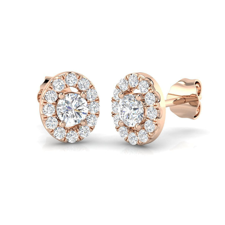 Aretes Oval Halo de Diamantes 0.60ct Calidad G/SI en Oro Rosa 18k