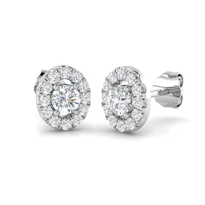 Aretes Oval Halo de Diamantes 0.80ct Calidad G/SI en Oro Blanco 18k