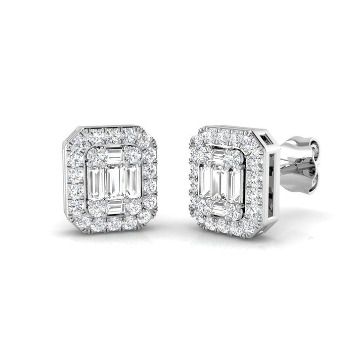 Aretes de racimo de diamantes redondos y talla baguette 0.60ct G/SI Oro blanco de 18 k