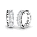 Round & Baguette Hoop Diamond Earrings 1.33ct G/SI 18k White Gold - All Diamond