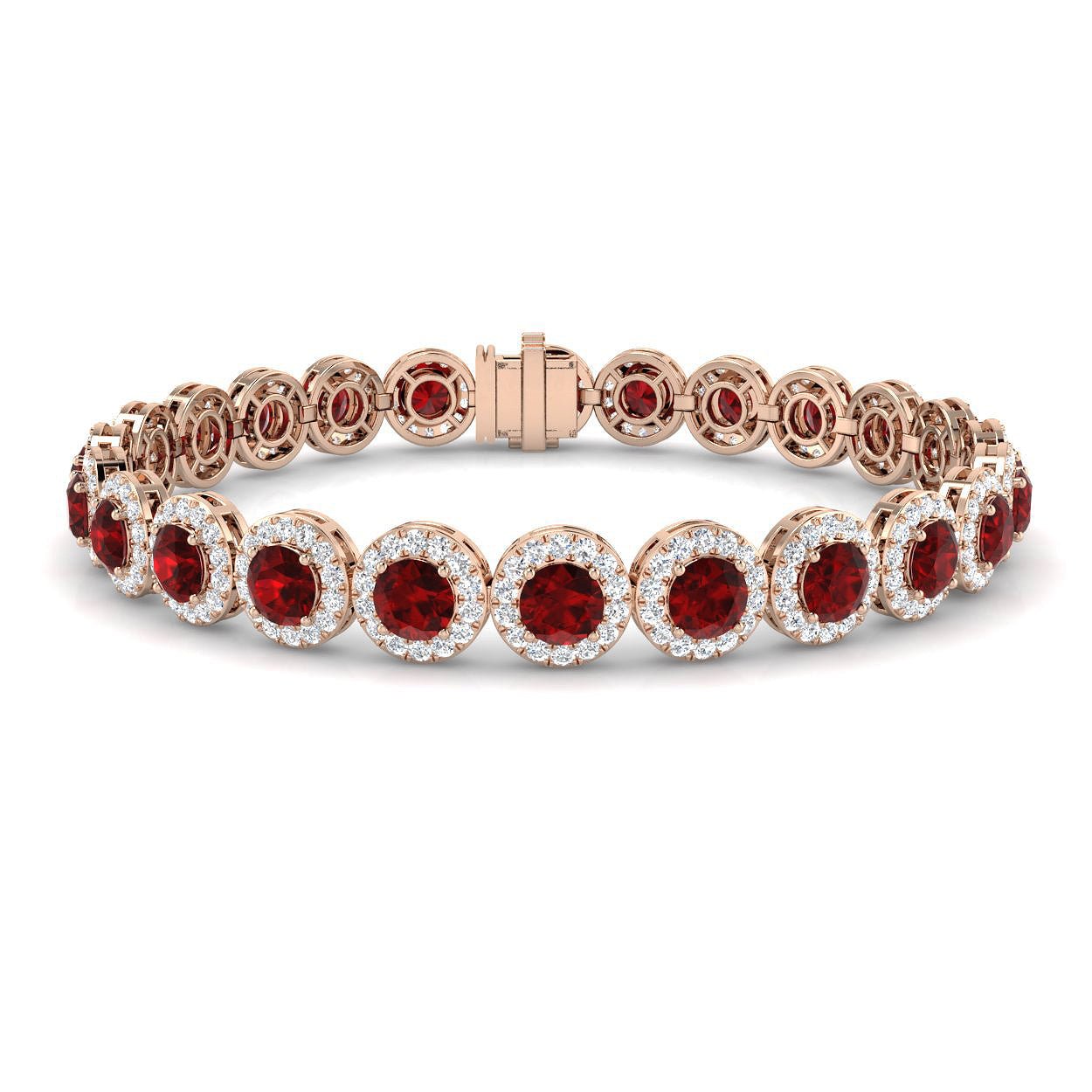 Ruby & Diamond Halo Bracelet 15.00ct in 18k Rose Gold - All Diamond
