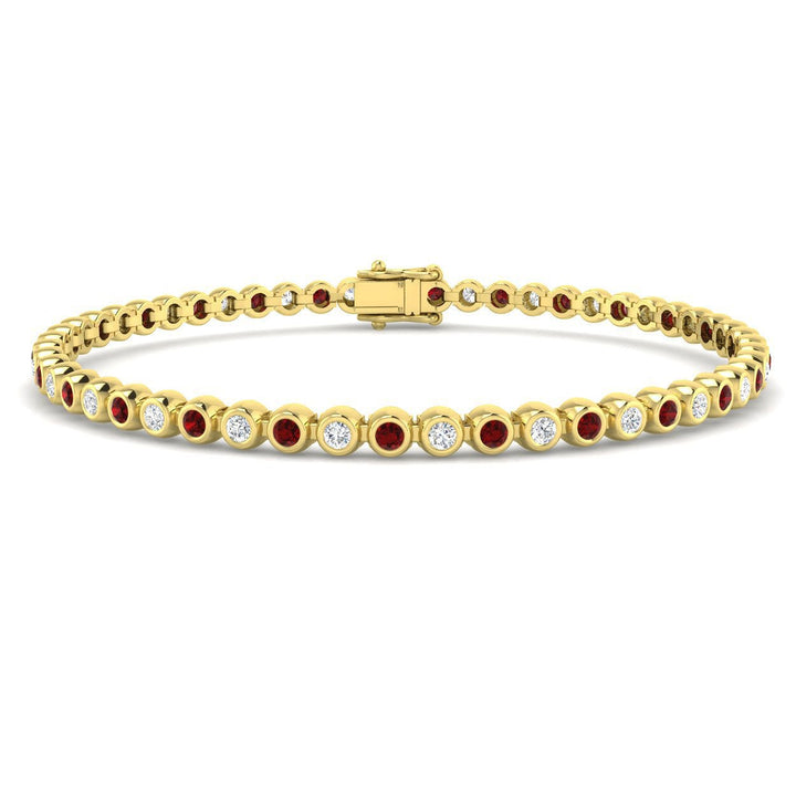 Brazalete de tenis con diamantes y rubíes de 2,35 ct en oro amarillo de 18 k