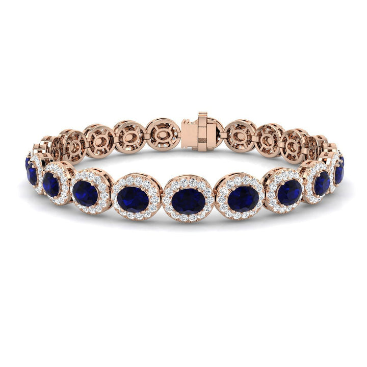 Brazalete con halo de zafiros y diamantes de 12,80 quilates en oro blanco de 18 k