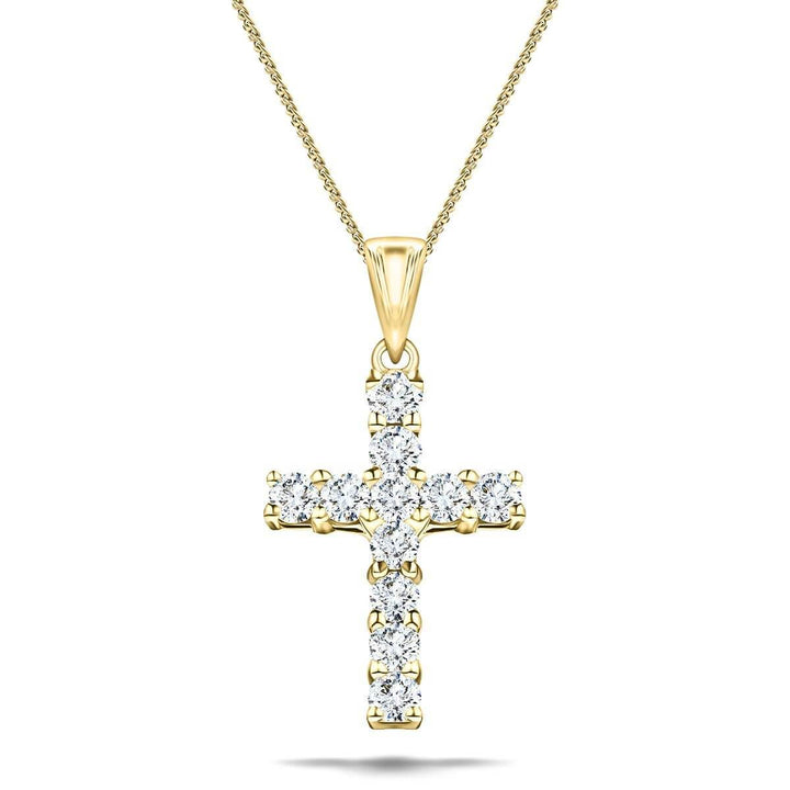 Colgante de cruz de diamantes con montura de garra clásica de 0,25 quilates en oro amarillo de 18 quilates