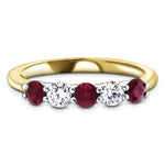 0.25ct Ruby 0.12ct Diamond Five Stone Ring 18k Yellow Gold - All Diamond