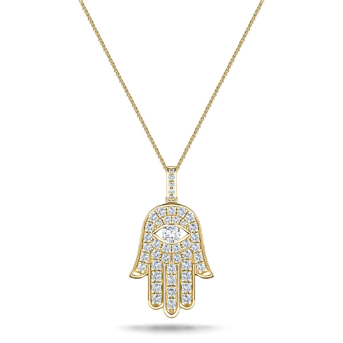 0.33ct Diamond and 18K Yellow Gold 'Evil Eye' Hamsa Pendant Necklace - All Diamond