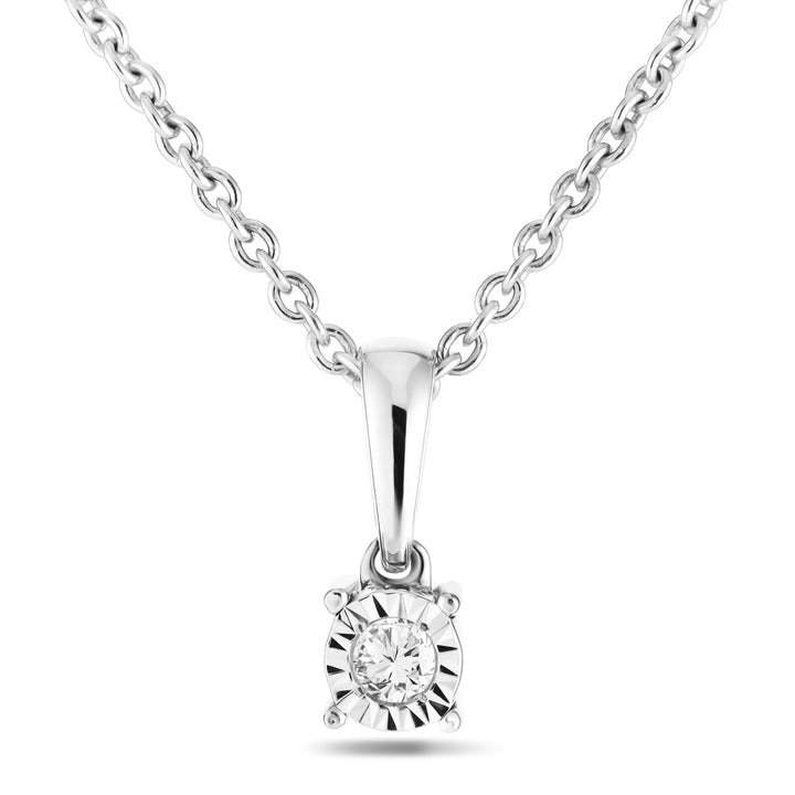 Collar Solitario con Diamante Colgante 0.15ct Look G/SI Calidad Oro Blanco 9k