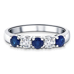 0.60ct Blue Sapphire 0.30ct Diamond Five Stone Ring 18k White Gold - All Diamond