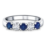 0.60ct Blue Sapphire 0.30ct Diamond Five Stone Ring 18k White Gold - All Diamond