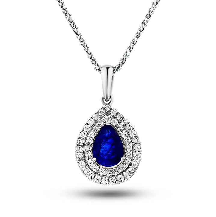 Collar de zafiro azul de 0,70 ct y diamantes G/SI de 0,25 ct en oro blanco de 18 k