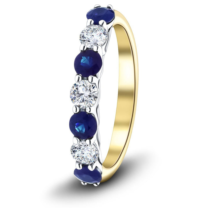 0.70ct Blue Sapphire 0.40ct Diamond Seven Stone Ring 18k Yellow Gold
