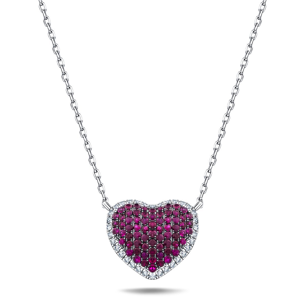 0.90ct Ruby & 0.25ct Diamond Heart Shaped Necklace in 18k White Gold - All Diamond