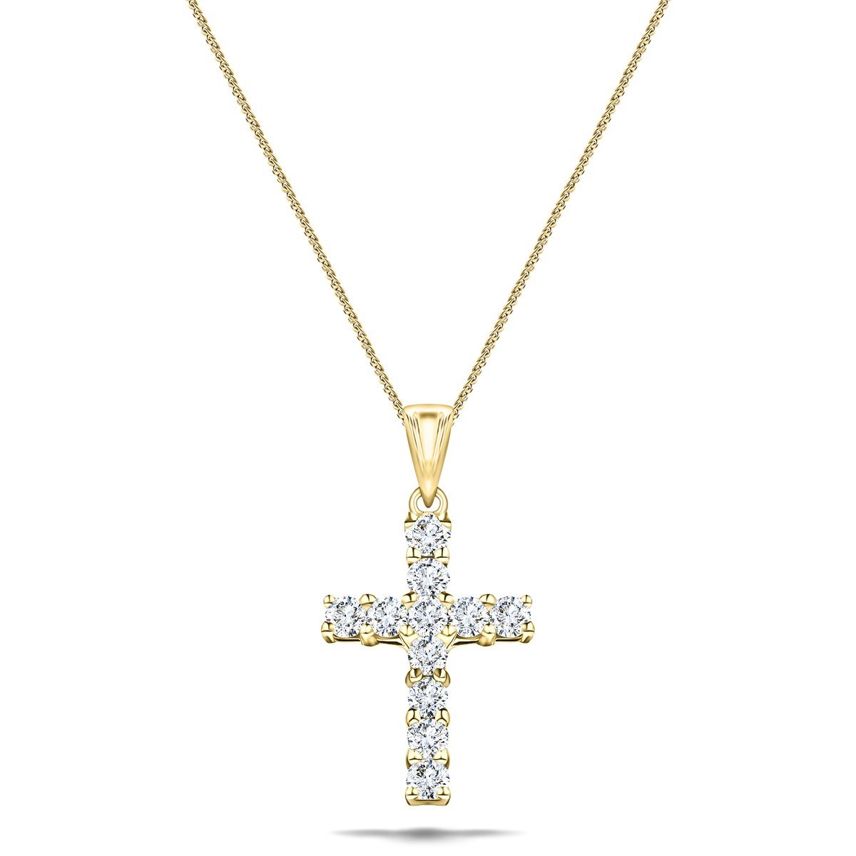 1.00ct Classic Claw Set Diamond Cross Pendant in 18K Yellow Gold - All Diamond