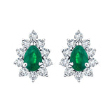 1.20ct Emerald & Diamond Pear Cluster Earrings 18k Whtie Gold - All Diamond