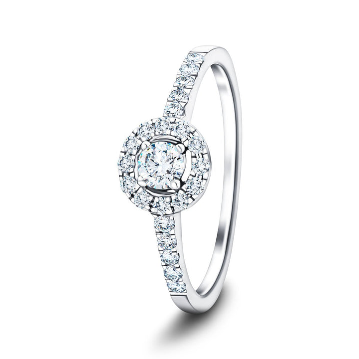 Certified 18k White Gold Halo Engagement Ring Side Stones 0.40ct G/SI Quality