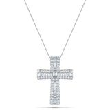 3.00ct Baguette and Round Cut Claw Set Diamond Cross in 18k White Gold - All Diamond