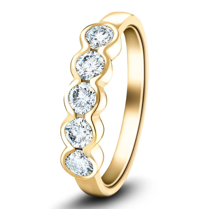 Anillo de diamantes con 5 piedras semi biseladas de 0,75 ct G/SI en oro amarillo de 18 k