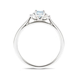 Aguamarina 0.50ct Diamante 0.06ct Anillo Tres Piedras Oro Blanco 9k
