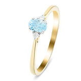 Aguamarina 0.50ct Diamante 0.06ct Anillo de tres piedras 9k Oro amarillo