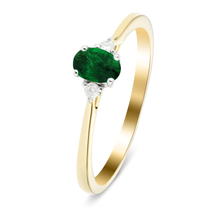 Emerald 0.50ct Diamond 0.06ct Three Stone Ring 9k Yellow Gold