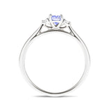Tanzanita 0.50ct Diamante 0.06ct Anillo de tres piedras Oro blanco 9k