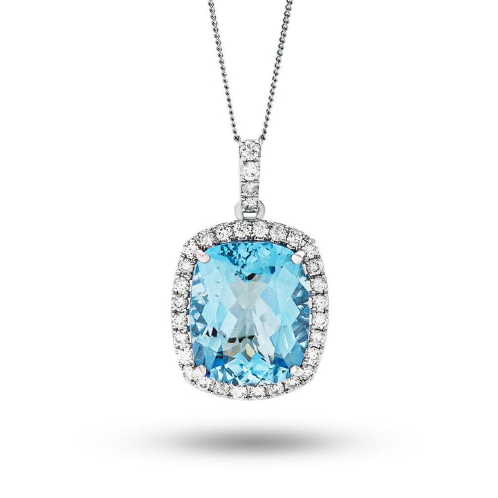 Collar de diamantes G/SI de aguamarina de 3,97 ct y 0,33 ct en oro blanco de 18 k