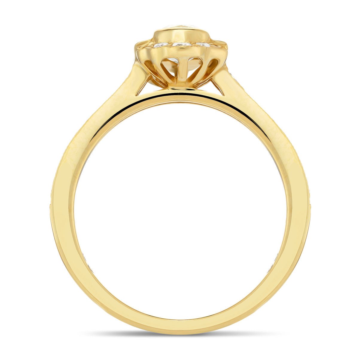 Art Deco Cushion Yellow Diamond 0.65ct Rub Over Ring in 18k Yellow Gold - All Diamond