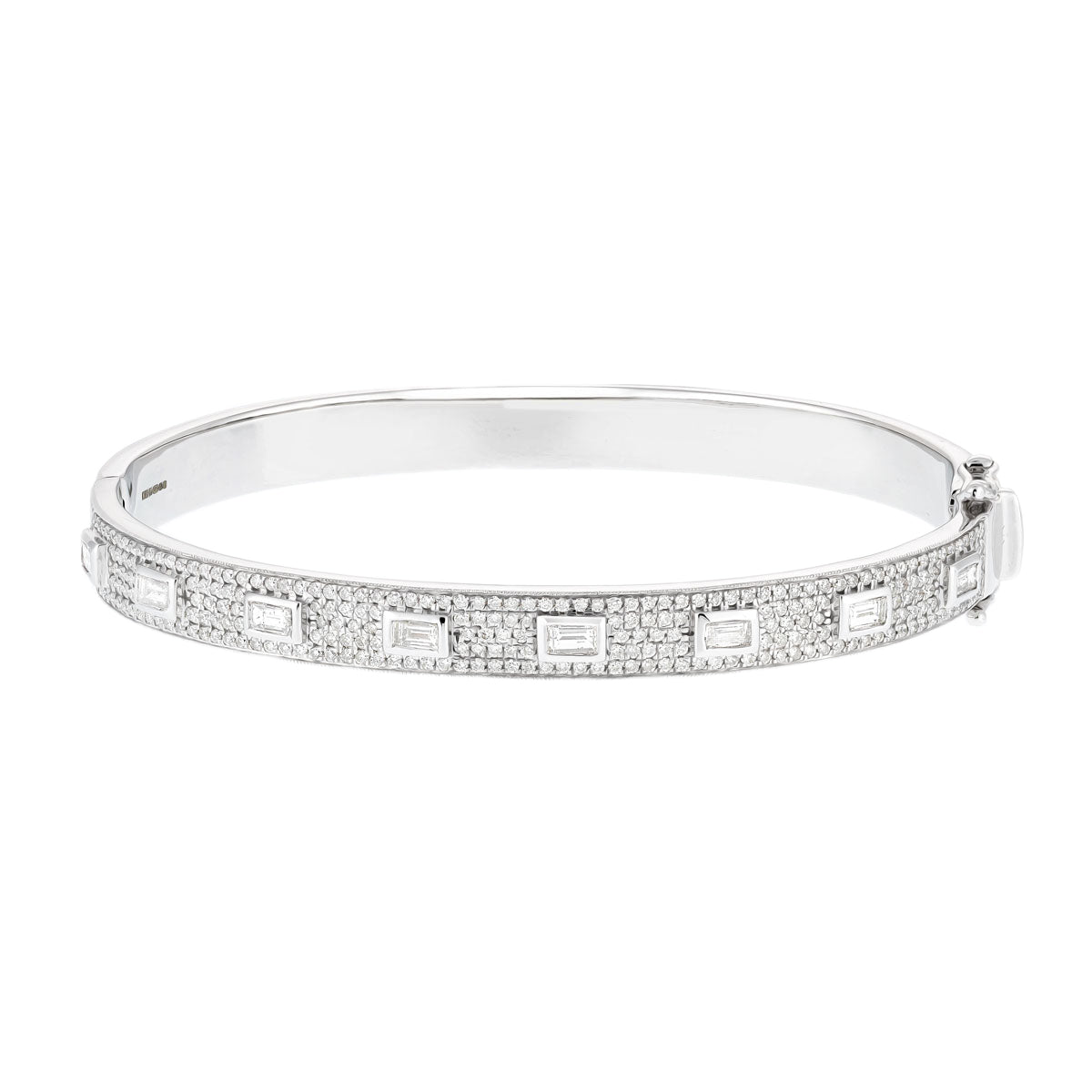 Baguette & Round Diamond Bangle 1.55ct G/SI Diamond In 9k White Gold - All Diamond