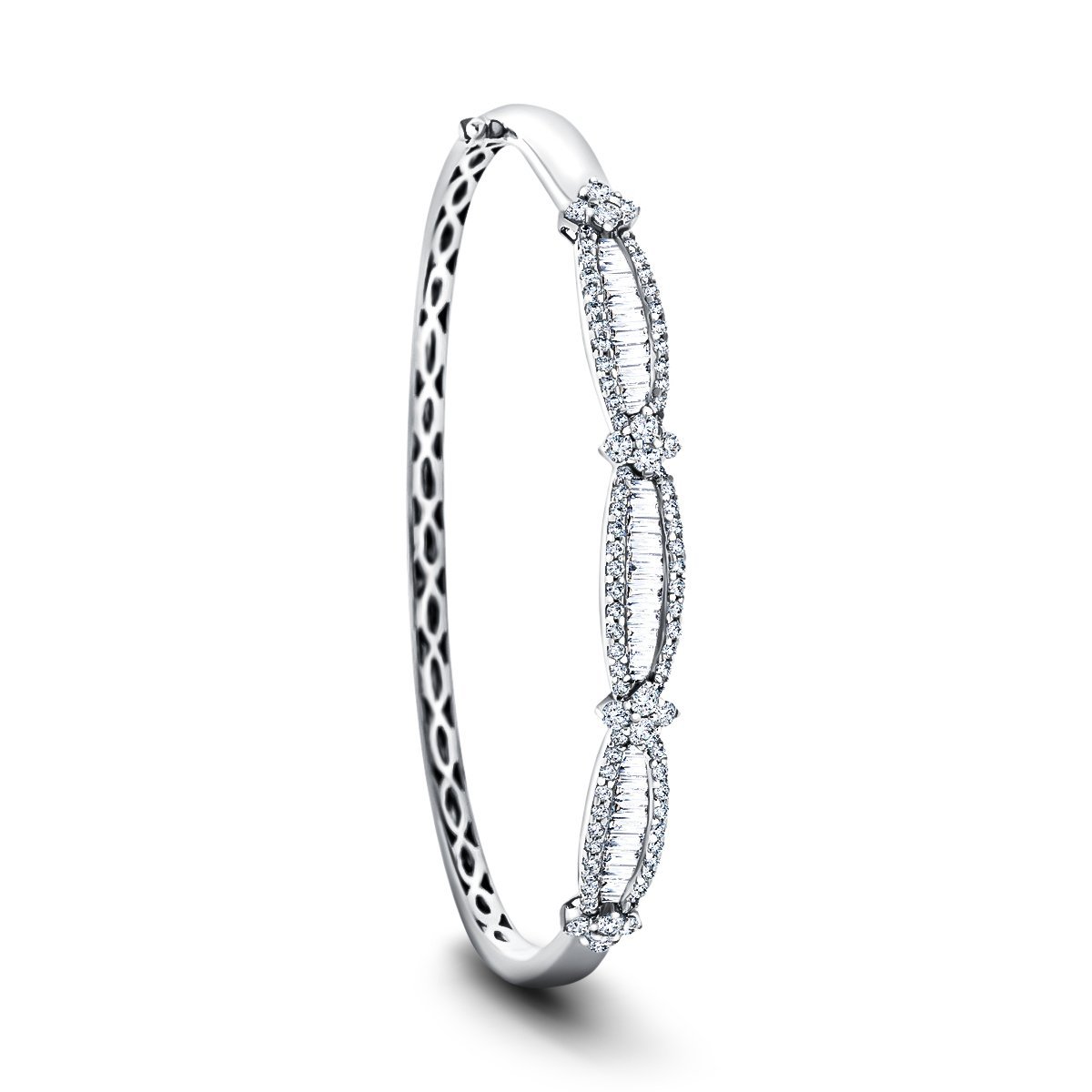 Baguette & Round Diamond Bangle 2.20ct G/SI Diamond in 18k White Gold - All Diamond