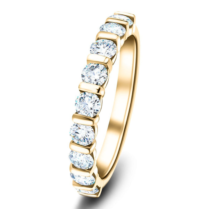 Anillo de media eternidad con diamantes engastados en barra, diamantes G/SI de 0,75 quilates, oro amarillo de 18 k