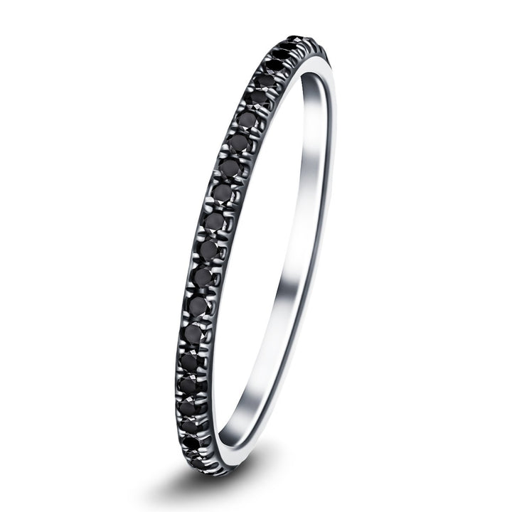 Anillo de eternidad con diamante negro de 0,35 quilates y 50 piedras en oro blanco de 18 k