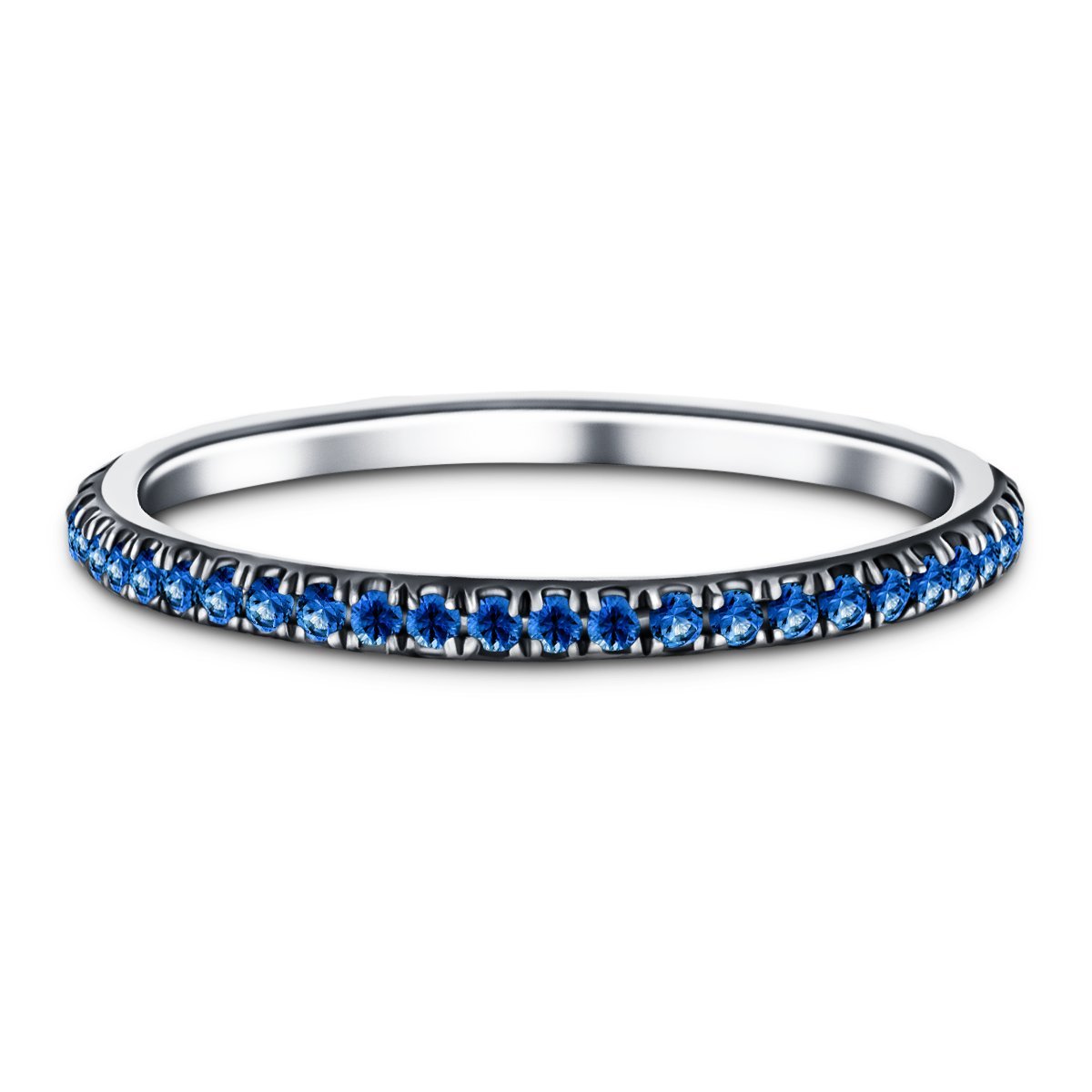 Blue Sapphire Full Eternity Ring 0.30ct 50 Stone in 18k White Gold - All Diamond