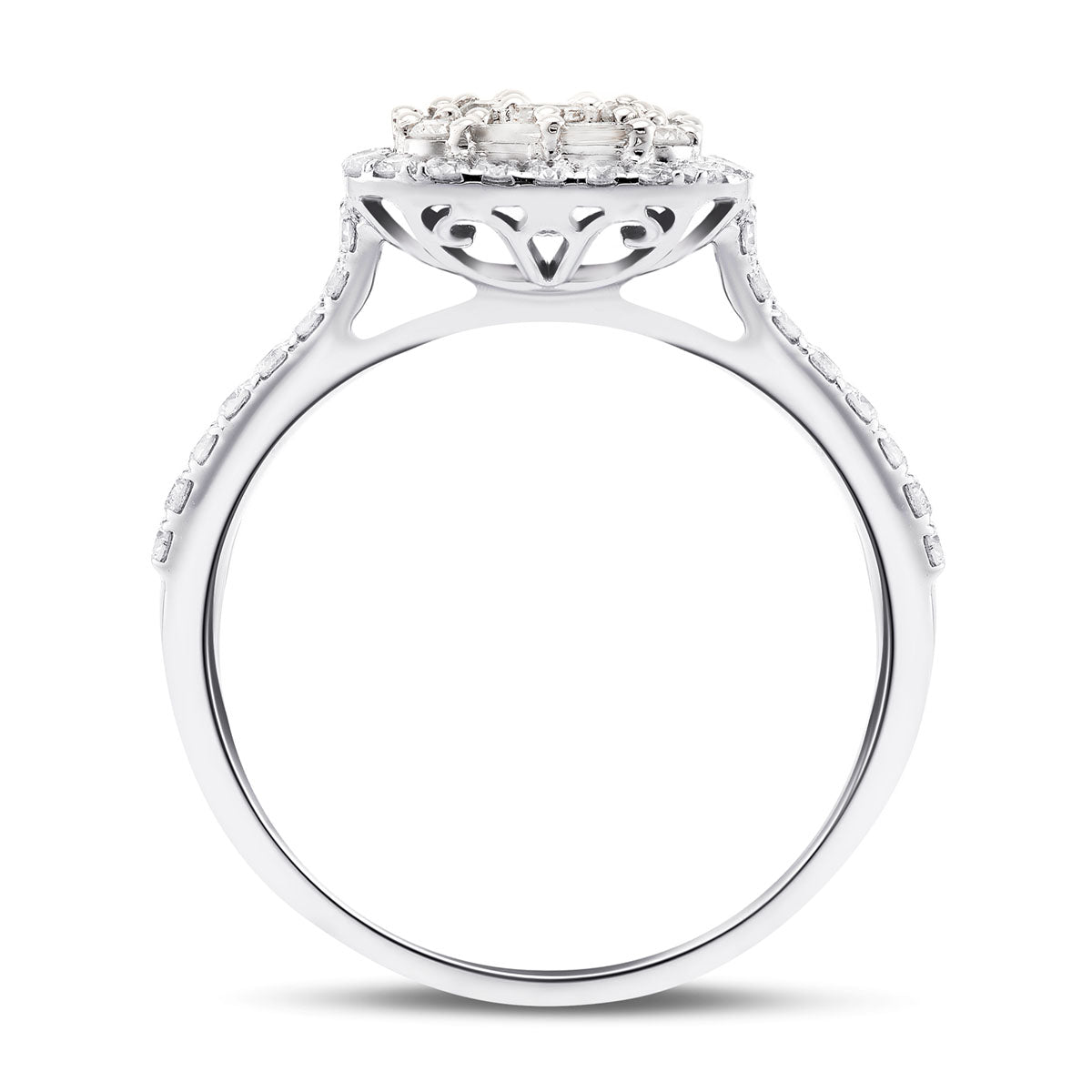 Certified Diamond Cluster Engagement Ring 1.40ct in 9k White Gold - All Diamond