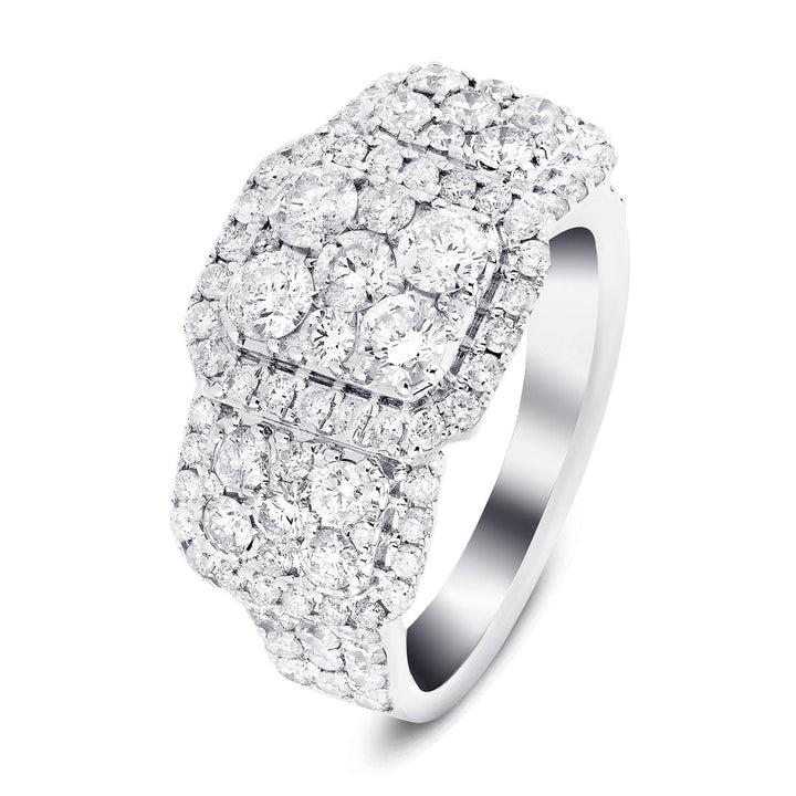 Anillo de compromiso de racimo de diamantes certificado de 2,70 quilates en oro blanco de 9 k