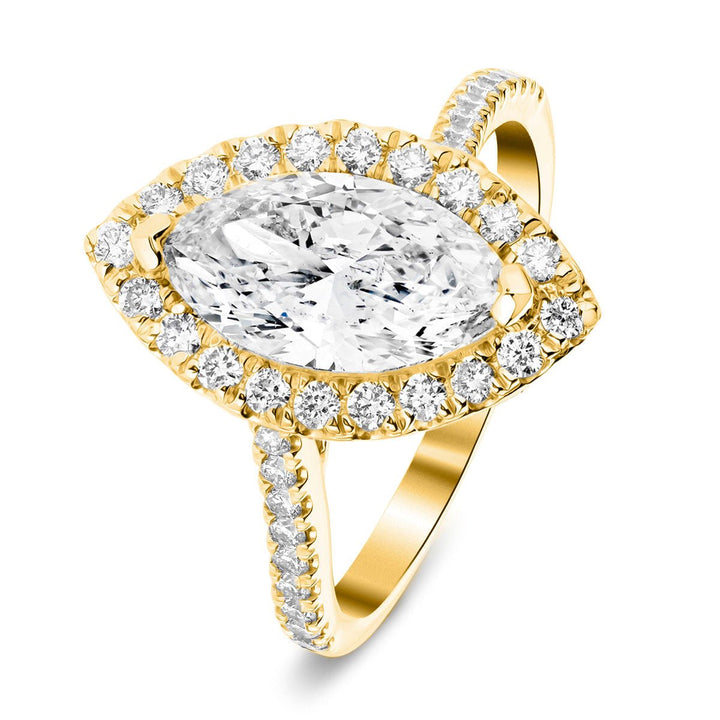 Certified Twist Marquise Diamond Halo Engagement Ring 2.10ct E/VS in 18k Yellow Gold