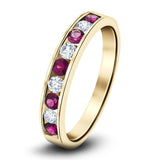 Channel Ruby & Diamond Half Eternity Ring 1.15ct 18k Yellow Gold - All Diamond