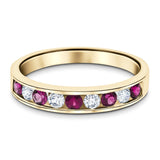 Channel Ruby & Diamond Half Eternity Ring 1.15ct 18k Yellow Gold - All Diamond
