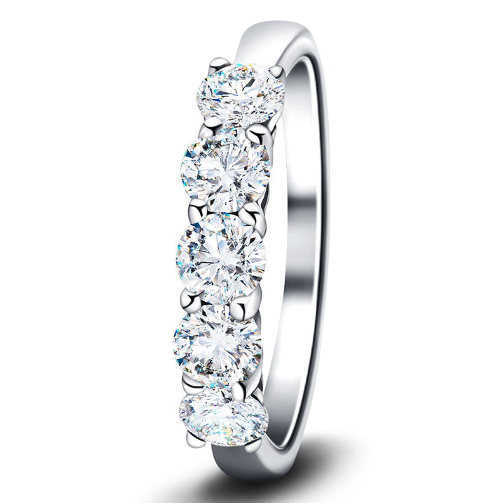 Anillo clásico de cinco piedras con diamantes de calidad G/SI de 1,00 ct en platino