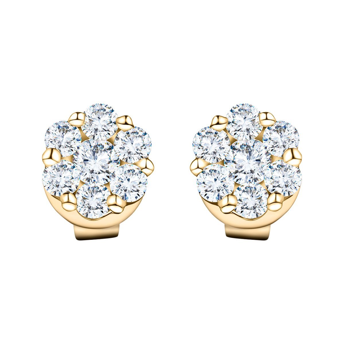 Cluster Diamond Earrings 2.00ct G/SI Quality In 18k Yellow Gold - All Diamond