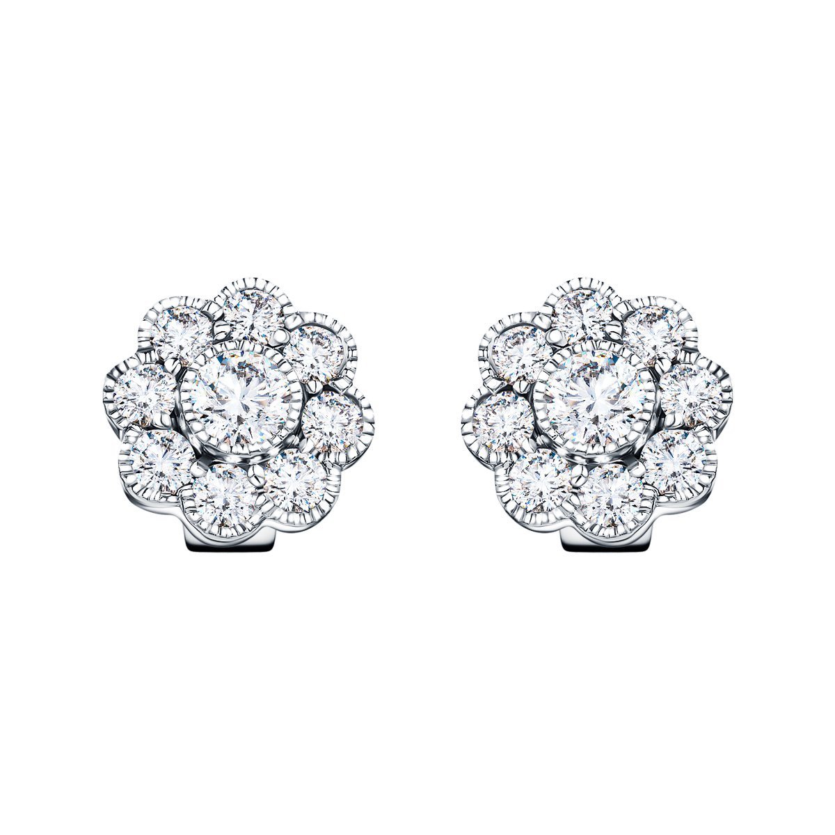 Cluster Earrings 1.10ct G/SI Quality Diamond in 18k White Gold - All Diamond