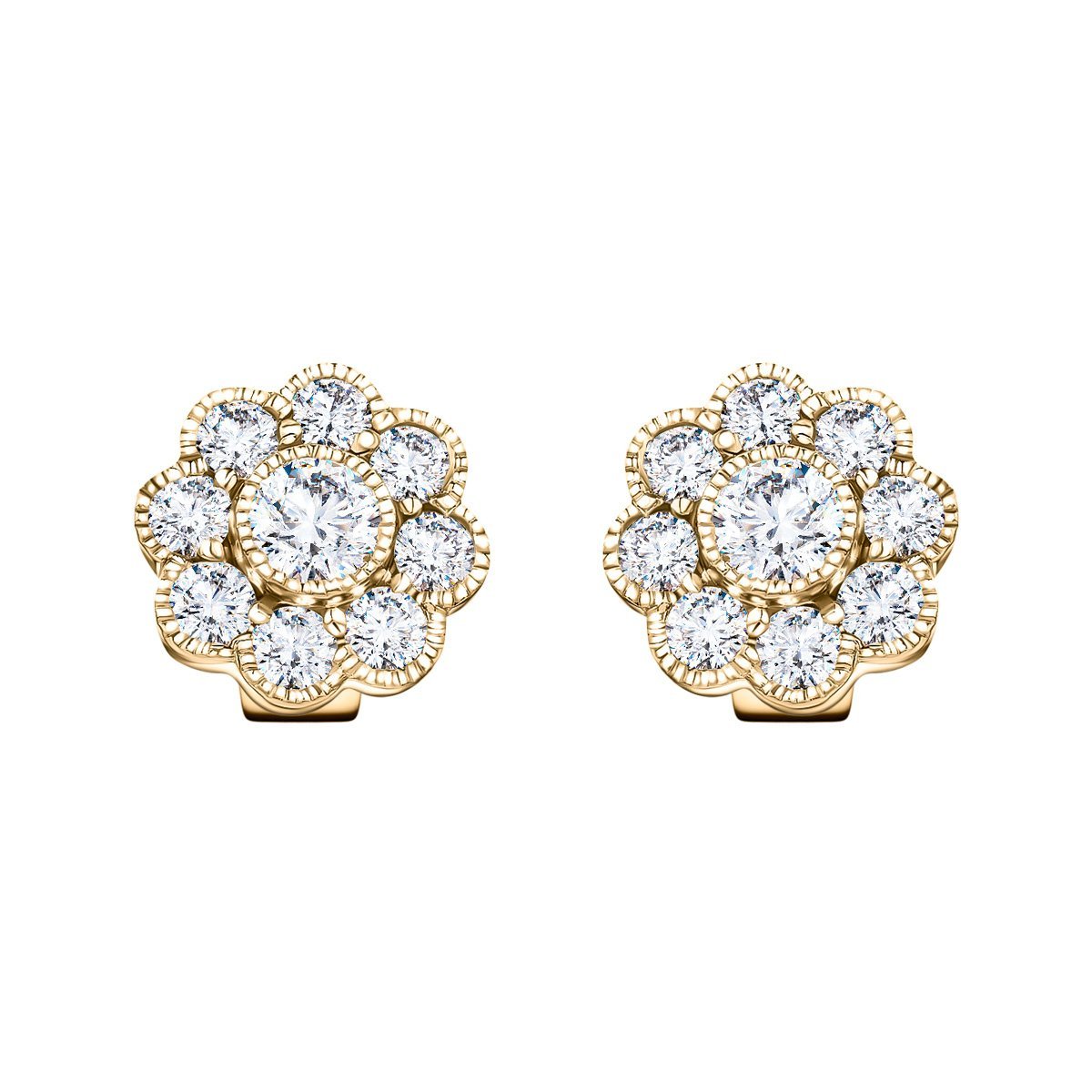 Cluster Earrings 1.10ct G/SI Quality Diamond in 18k Yellow Gold - All Diamond
